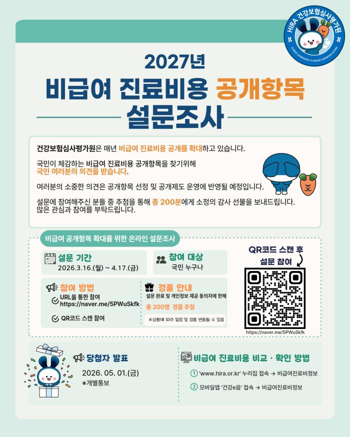 “2027년 비급여 진료비용 공개항목,  국민 의견으로 정한다”