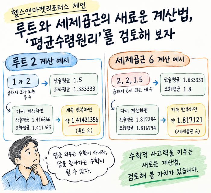 헬스앤마켓리포터스 제언, 루트와 세제곱근의 새로운 계산법, 평균수렴원리를 검토해 보자