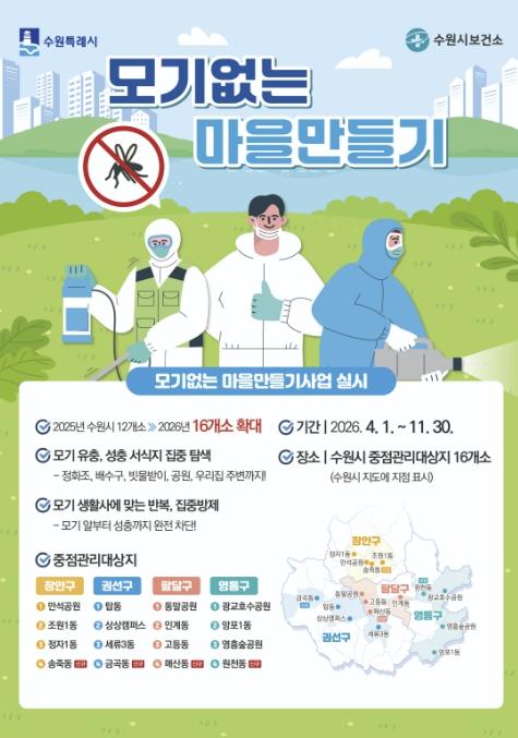 수원시보건소, '모기없는 마을만들기 사업' 확대한다…2026년 16개소에서 운영