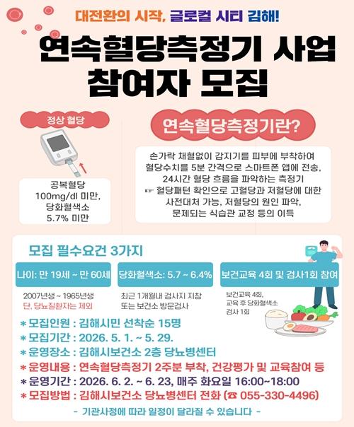 김해시, 연속혈당측정기 사업 대상자 모집