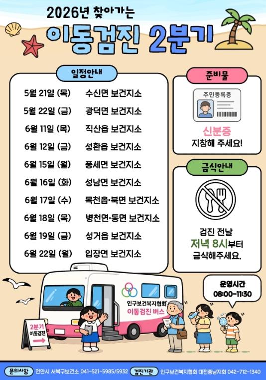 천안시, ‘찾아가는 읍면 순회 이동건강검진’ 운영