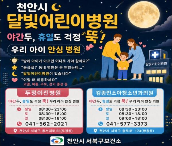 천안시, 달빛어린이병원 2개소 운영… 소아 진료공백 해소 힘써