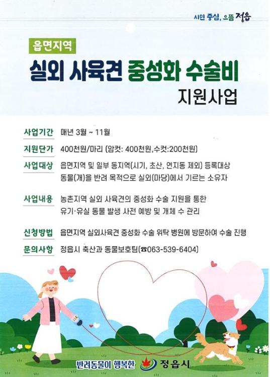 마당에서 키우는 반려견 중성화…정읍시 최대 40만원 지원