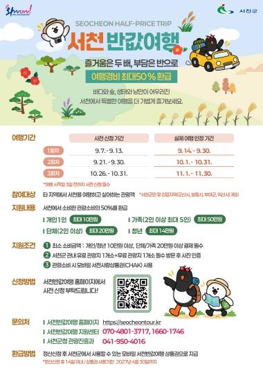 서천군, 7일부터 ‘반값 여행’ 사전 접수… 여행경비 50% 환급