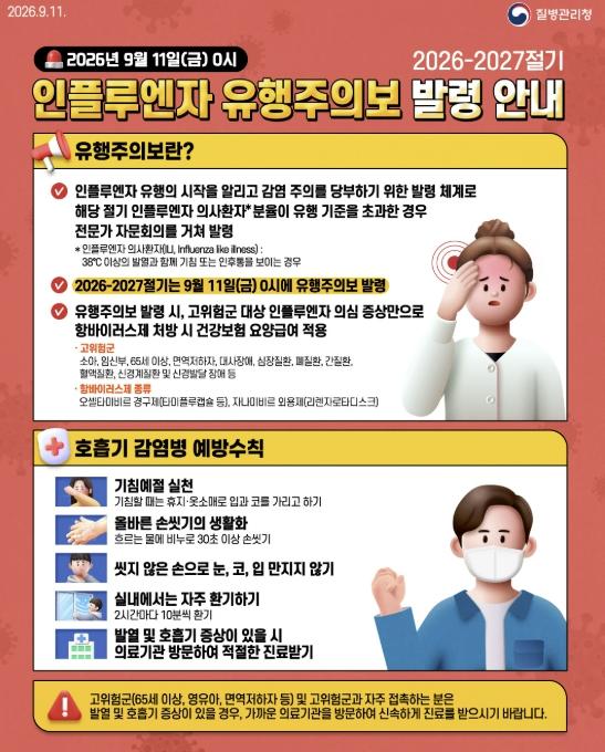 천안시, 인플루엔자 유행주의보 발령… 예방접종 당부