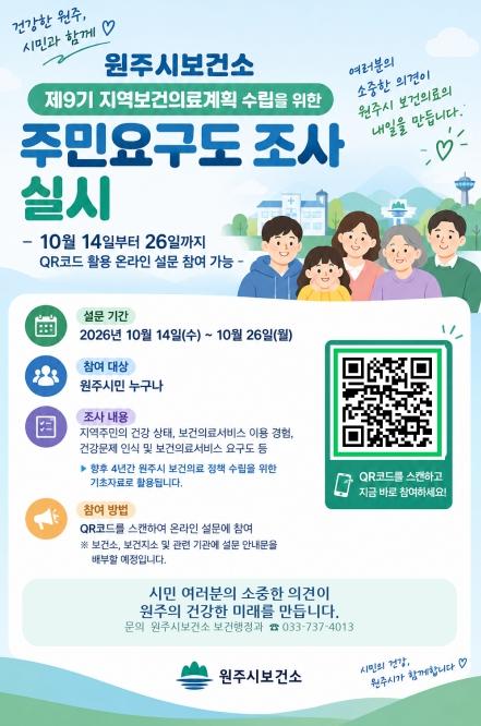 원주시보건소, 제9기 지역보건의료계획 수립 위한 주민요구도 조사 실시