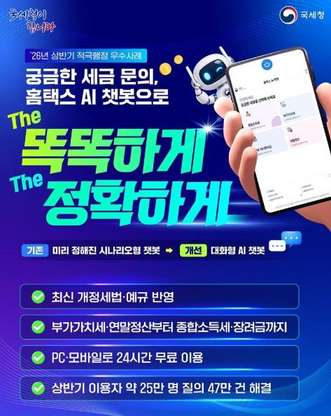 국세청, 궁금한 세금 문의, 홈택스 AI 챗봇으로